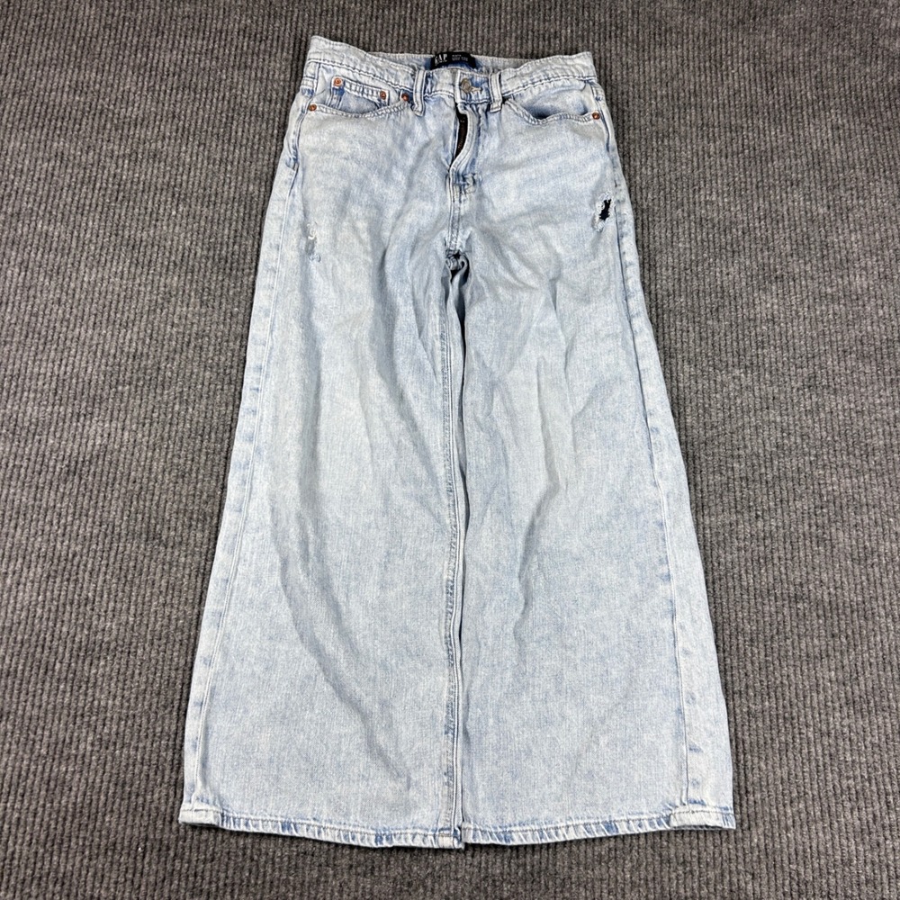 Gap Jeans Women's 4/27S Denim High Rise Wide Leg Light Wash Distressed Blue